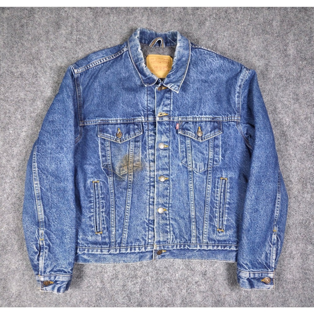Vintage 90s Levis 70506 Type 3 Blanket Lined Denim Trucker Jacket USA Mens 44 XL - Picture 1 of 14